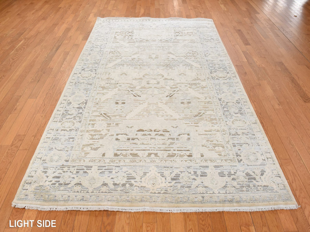 6'0" x 9'5" New Hand Knotted Ivory Wool & Silk Rectangle Oriental Rug - MOA10278897