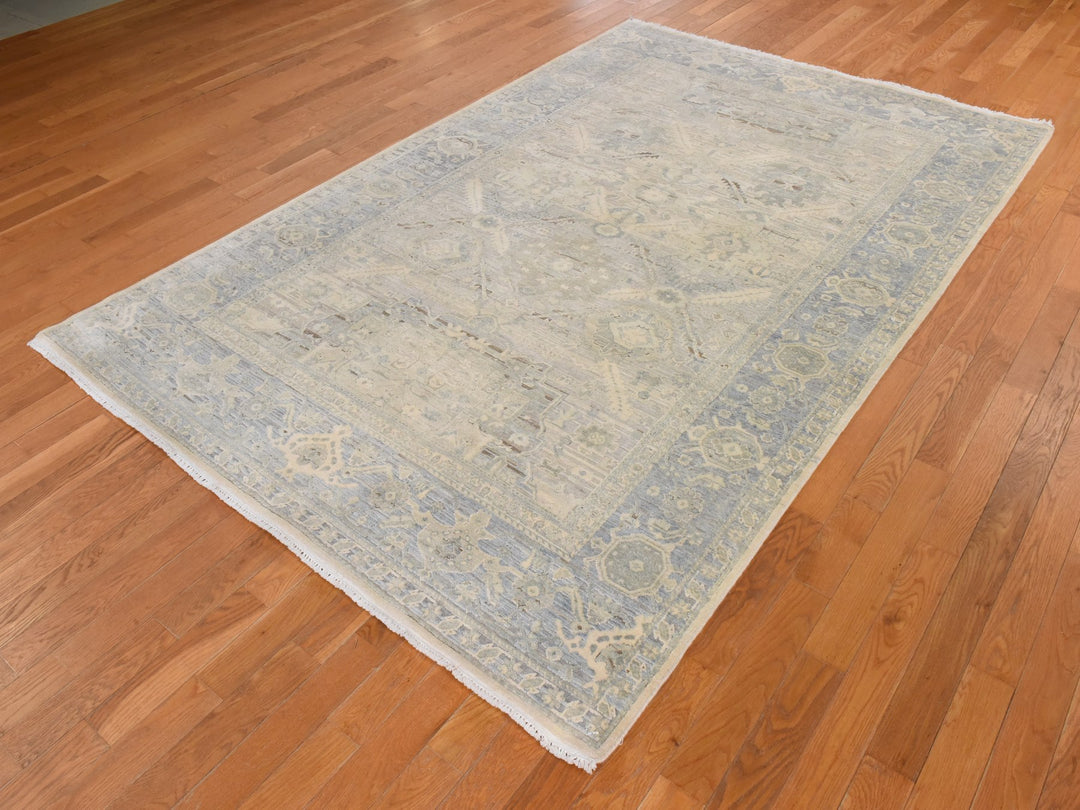 6'0" x 9'5" New Hand Knotted Ivory Wool & Silk Rectangle Oriental Rug - MOA10278897