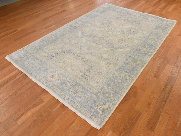 6'0" x 9'5" New Hand Knotted Ivory Wool & Silk Rectangle Oriental Rug - MOA10278897