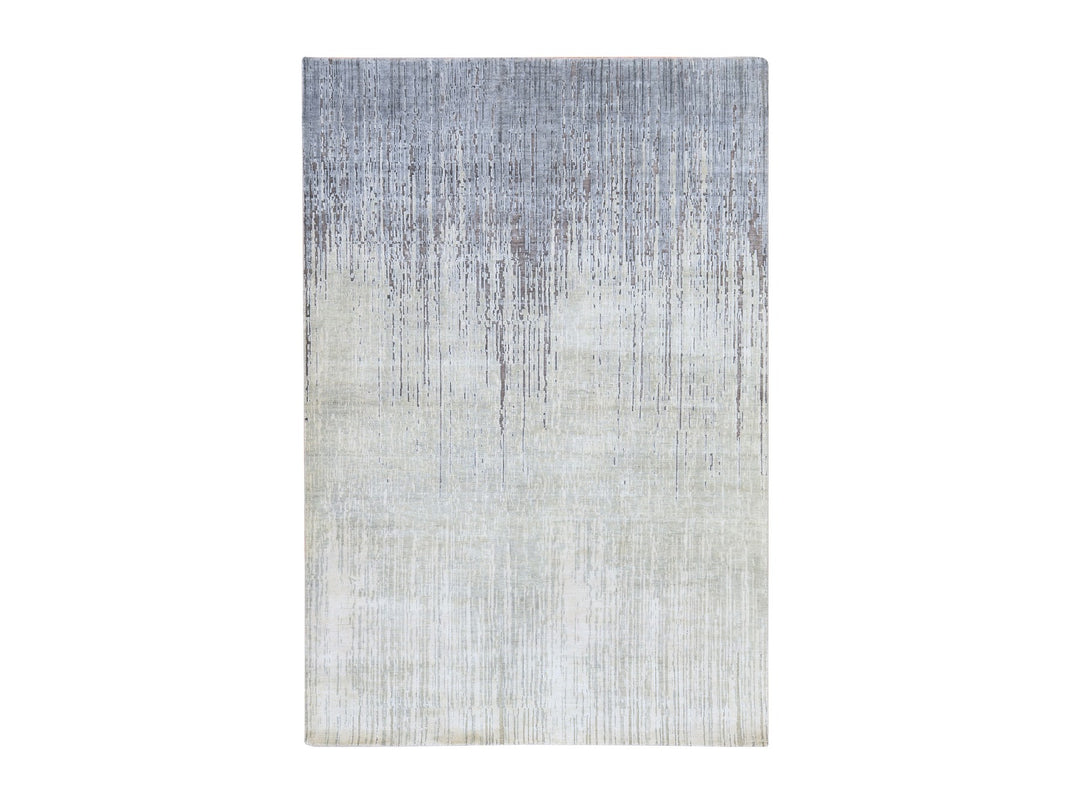 6'0" x 8'10" New Hand Knotted Grey Silk Rectangle Oriental Rug - MOA10278898