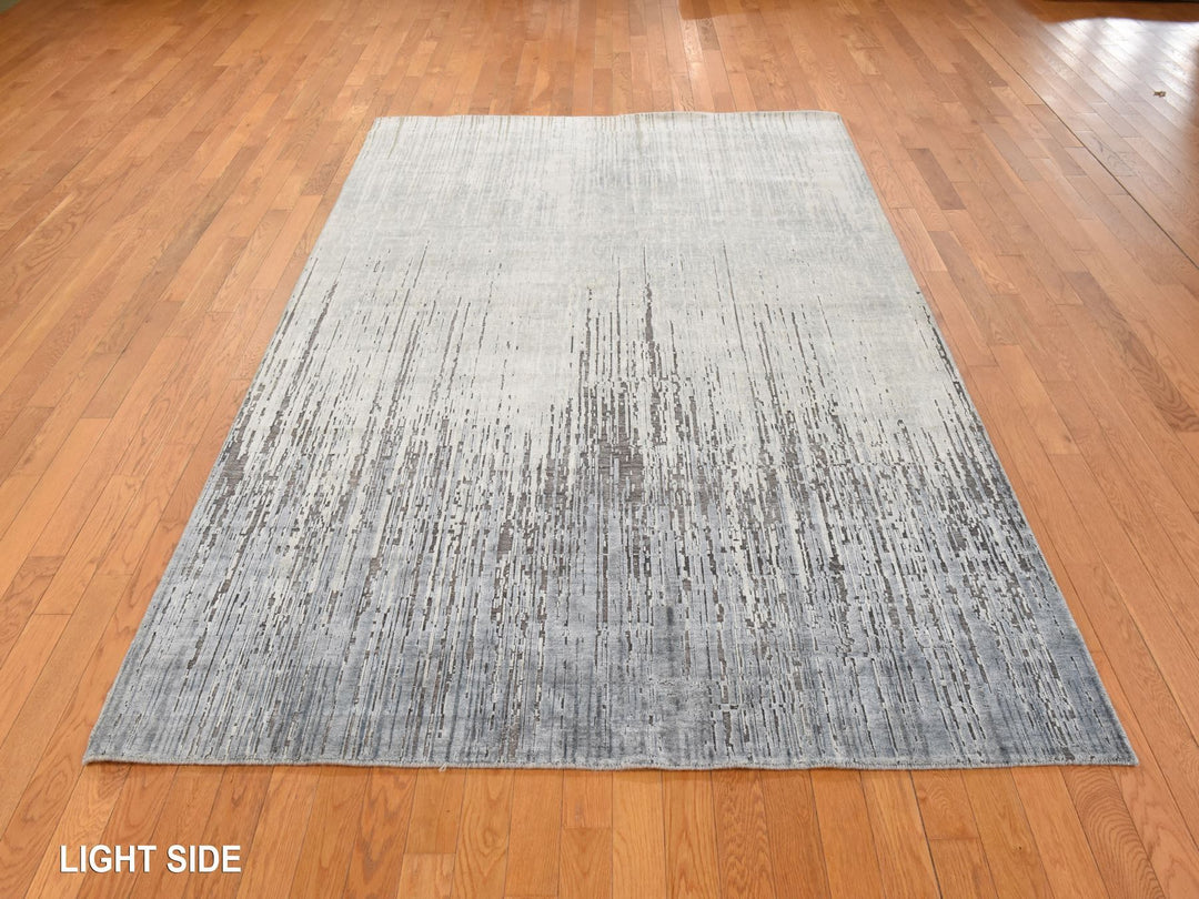 6'0" x 8'10" New Hand Knotted Grey Silk Rectangle Oriental Rug - MOA10278898