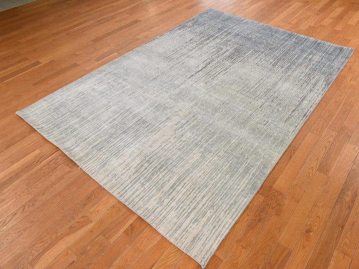 6'0" x 8'10" New Hand Knotted Grey Silk Rectangle Oriental Rug - MOA10278898