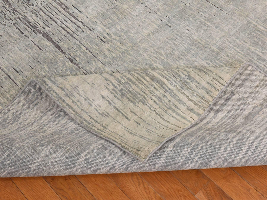 6'0" x 8'10" New Hand Knotted Grey Silk Rectangle Oriental Rug - MOA10278898
