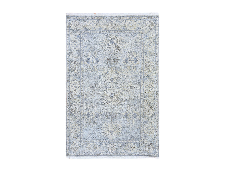 6'0" x 9'3" New Hand Knotted Ivory Wool & Silk Rectangle Oriental Rug - MOA10278899
