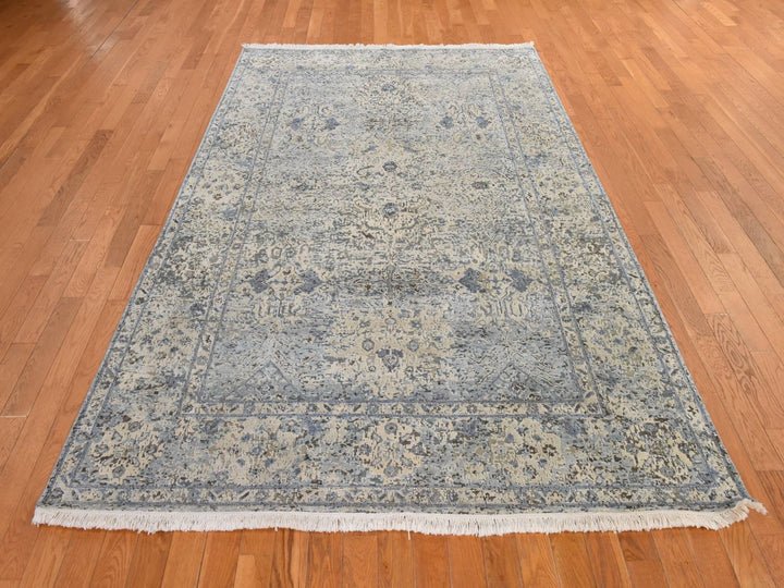 6'0" x 9'3" New Hand Knotted Ivory Wool & Silk Rectangle Oriental Rug - MOA10278899