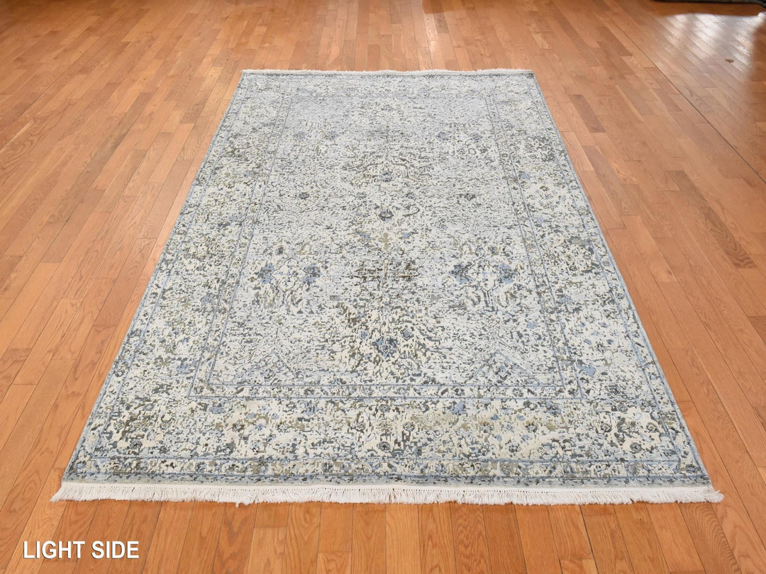 6'0" x 9'3" New Hand Knotted Ivory Wool & Silk Rectangle Oriental Rug - MOA10278899