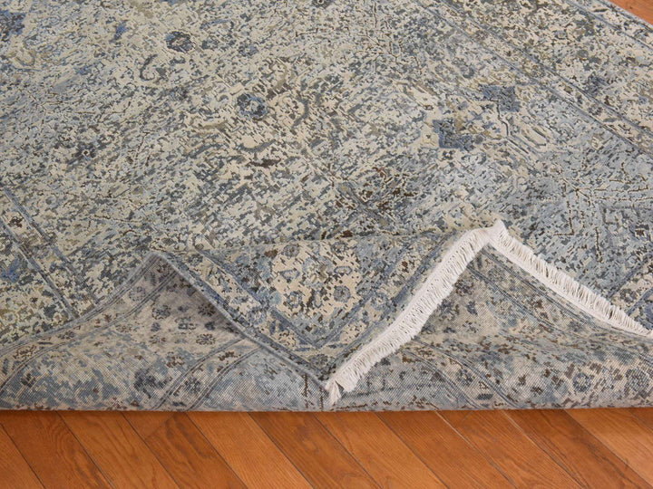 6'0" x 9'3" New Hand Knotted Ivory Wool & Silk Rectangle Oriental Rug - MOA10278899