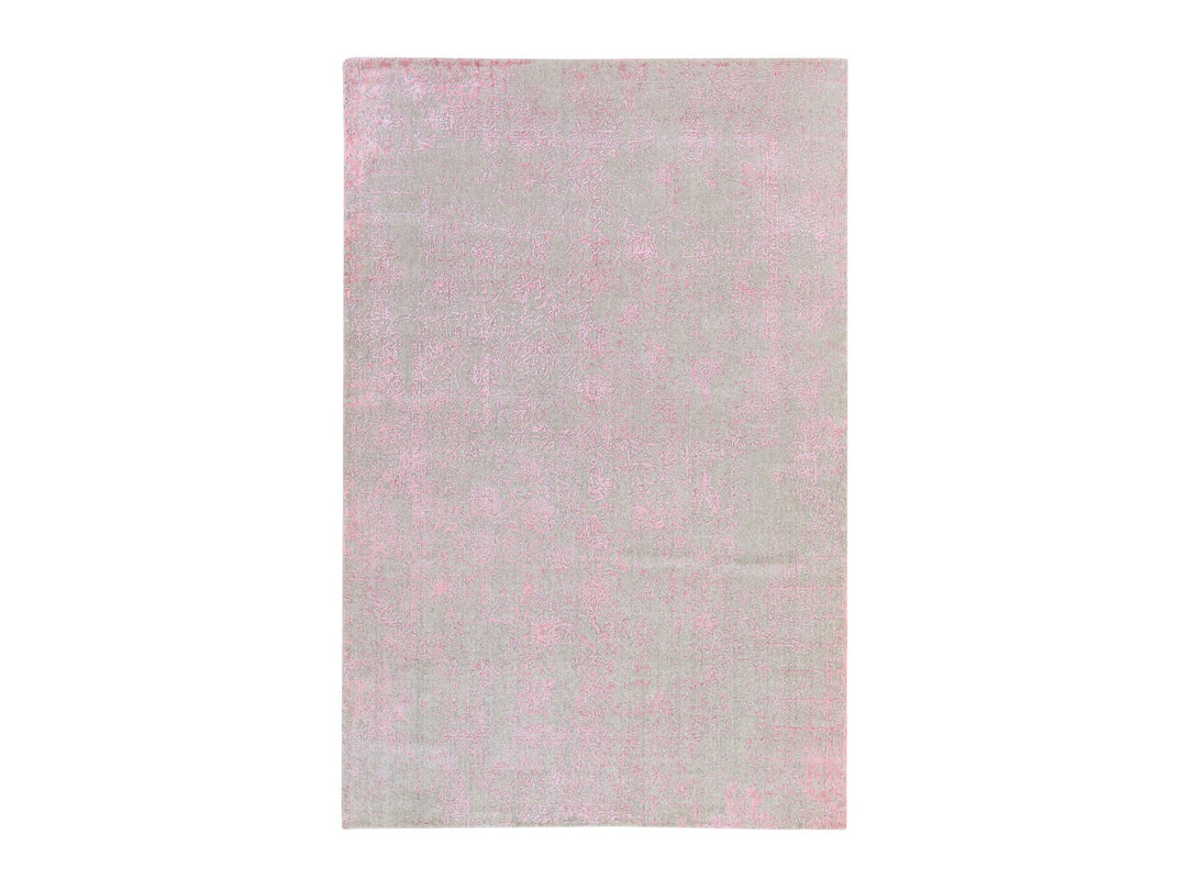 6'0" x 9'0" New Hand Loomed Pink Wool & Silk Rectangle Oriental Rug - MOA10278900