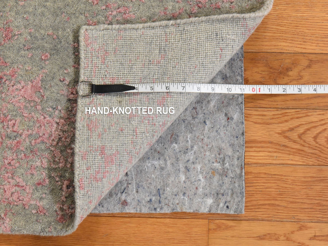 6'0" x 9'0" New Hand Loomed Pink Wool & Silk Rectangle Oriental Rug - MOA10278900