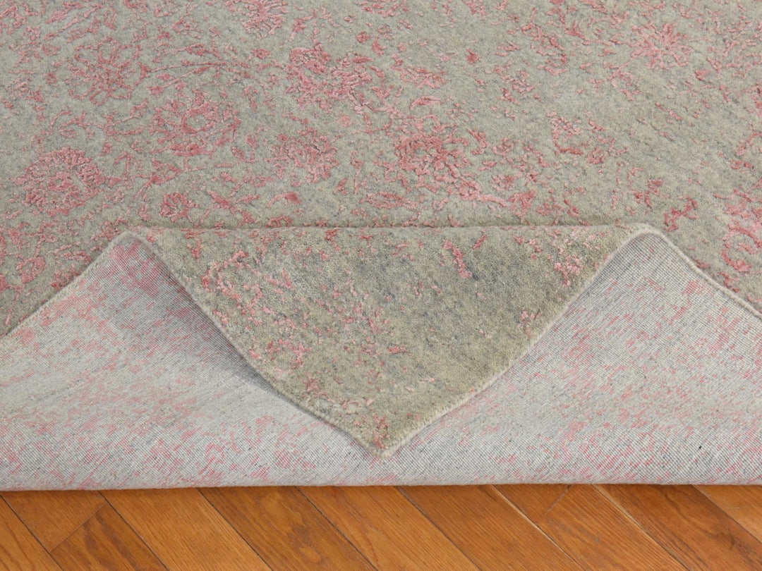 6'0" x 9'0" New Hand Loomed Pink Wool & Silk Rectangle Oriental Rug - MOA10278900