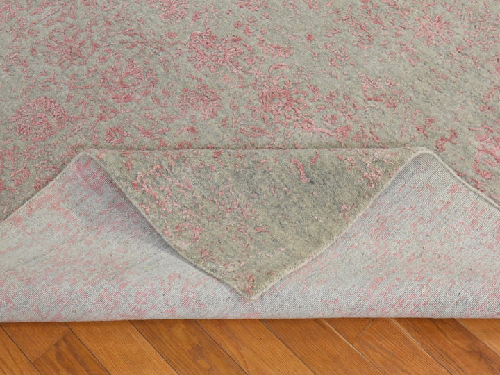 6'0" x 9'0" New Hand Loomed Pink Wool & Silk Rectangle Oriental Rug - MOA10278900