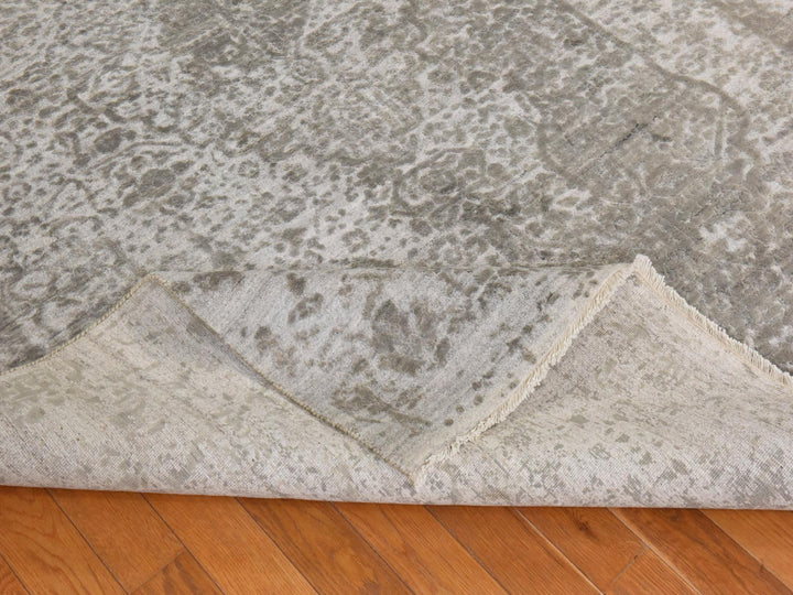 6'0" x 9'0" New Hand Knotted Grey Wool & Silk Rectangle Oriental Rug - MOA10278901