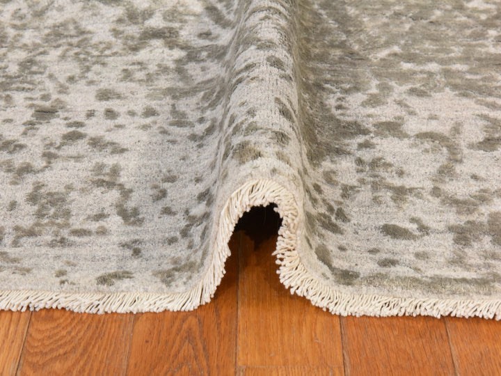 6'0" x 9'0" New Hand Knotted Grey Wool & Silk Rectangle Oriental Rug - MOA10278901