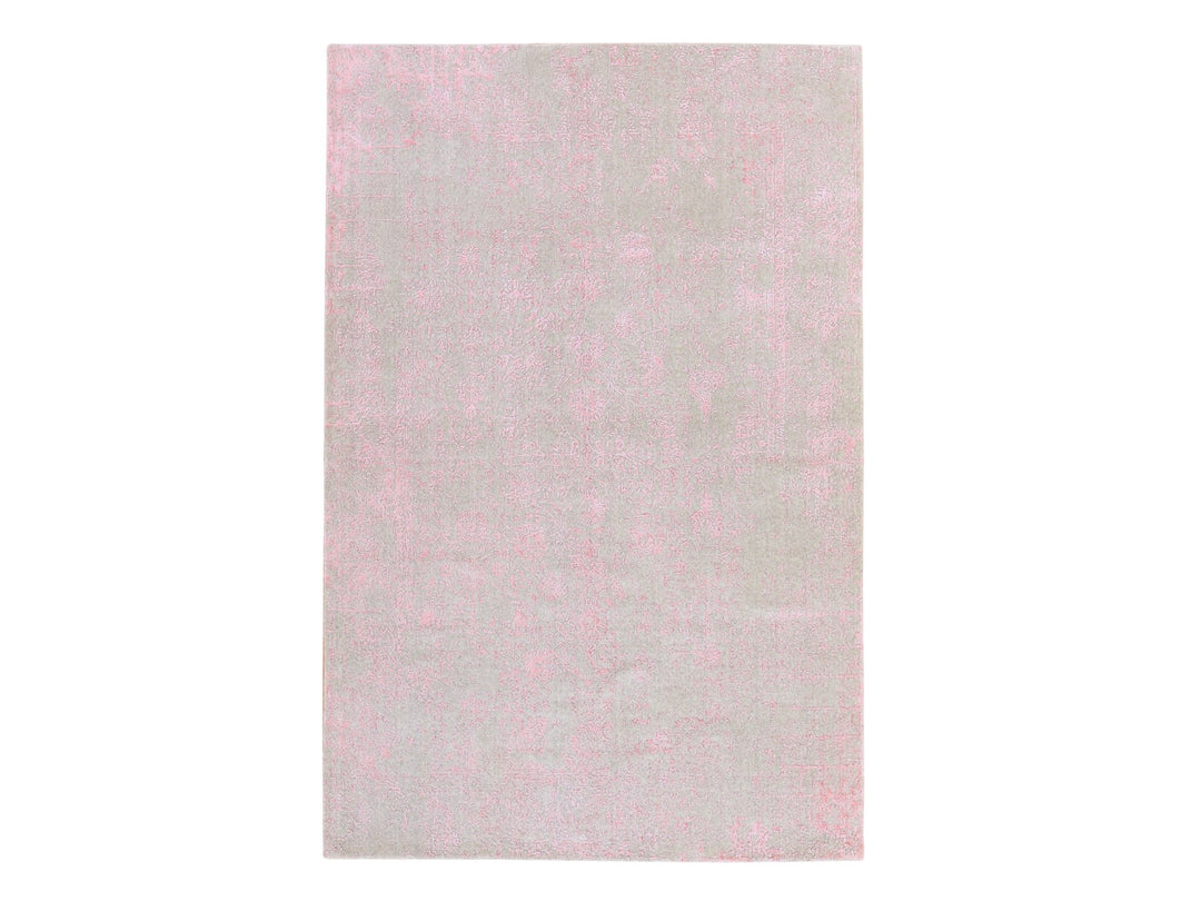 6'0" x 9'0" New Hand Loomed Pink Wool & Silk Rectangle Oriental Rug - MOA10278902