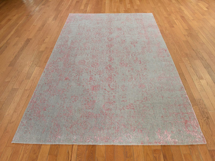 6'0" x 9'0" New Hand Loomed Pink Wool & Silk Rectangle Oriental Rug - MOA10278902
