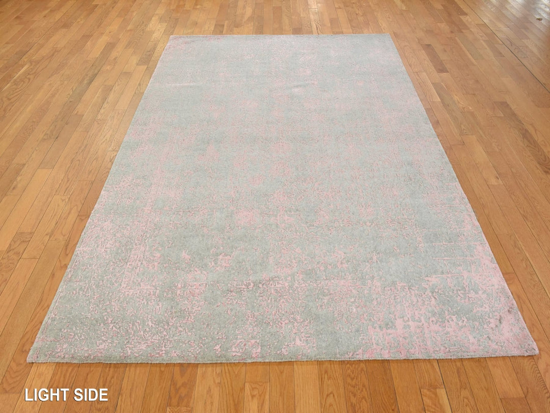 6'0" x 9'0" New Hand Loomed Pink Wool & Silk Rectangle Oriental Rug - MOA10278902