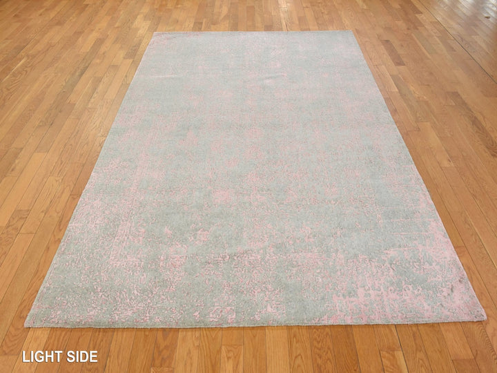 6'0" x 9'0" New Hand Loomed Pink Wool & Silk Rectangle Oriental Rug - MOA10278902