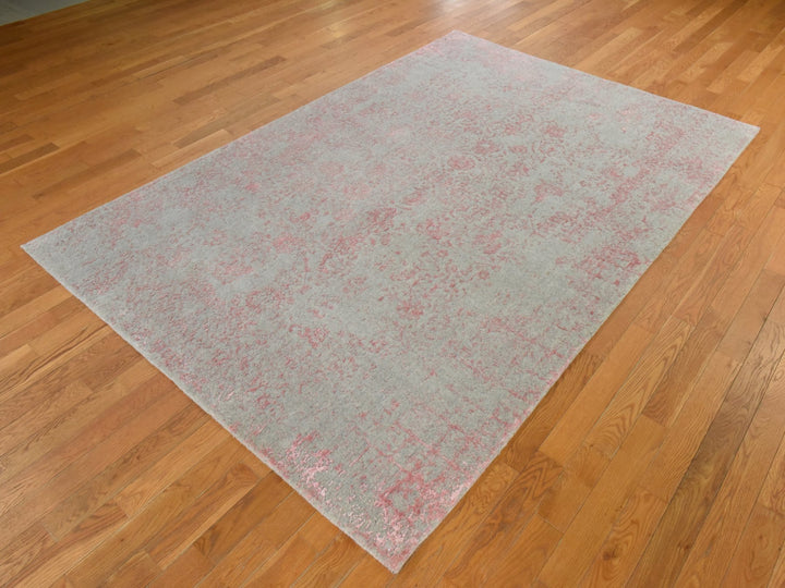 6'0" x 9'0" New Hand Loomed Pink Wool & Silk Rectangle Oriental Rug - MOA10278902