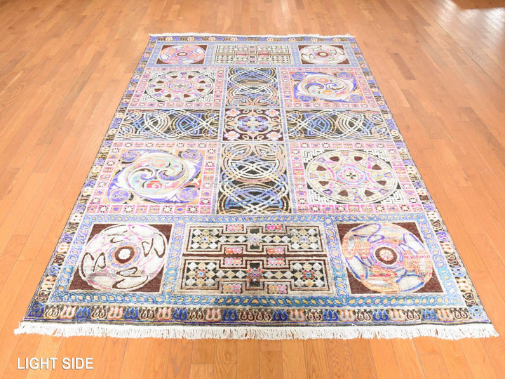 6'1" x 9'0" New Hand Knotted Brown Silk Rectangle Oriental Rug - MOA10278903