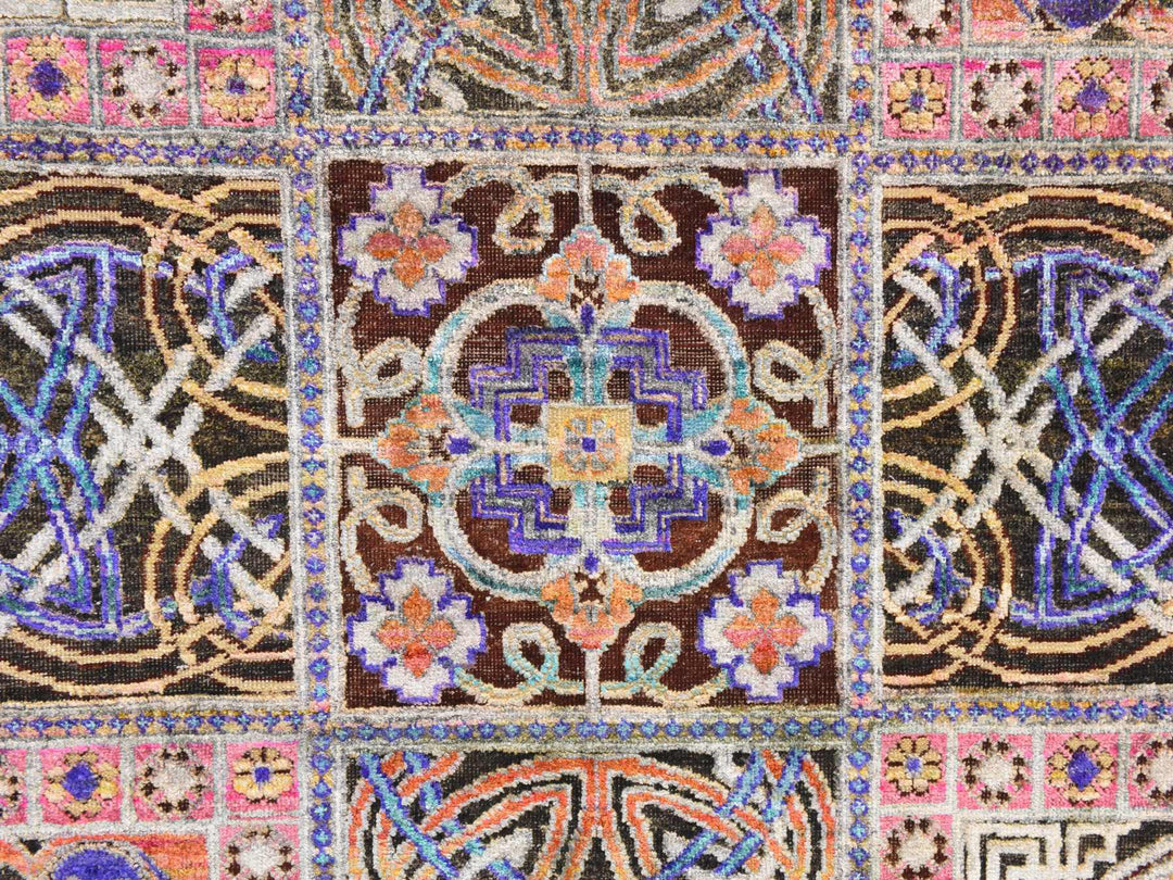 6'1" x 9'0" New Hand Knotted Brown Silk Rectangle Oriental Rug - MOA10278903