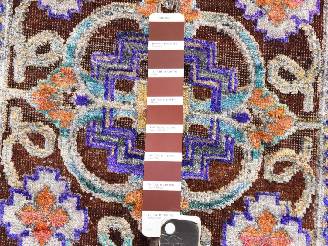 6'1" x 9'0" New Hand Knotted Brown Silk Rectangle Oriental Rug - MOA10278903
