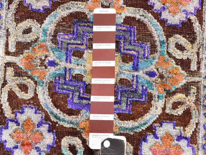 6'1" x 9'0" New Hand Knotted Brown Silk Rectangle Oriental Rug - MOA10278903