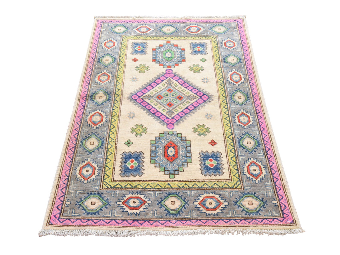 3'1" x 4'9" New Hand Knotted Ivory Wool Rectangle Oriental Rug - MOA10278904