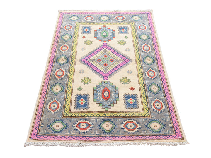 3'1" x 4'9" New Hand Knotted Ivory Wool Rectangle Oriental Rug - MOA10278904