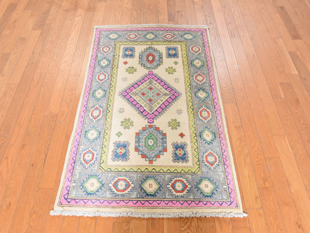 3'1" x 4'9" New Hand Knotted Ivory Wool Rectangle Oriental Rug - MOA10278904