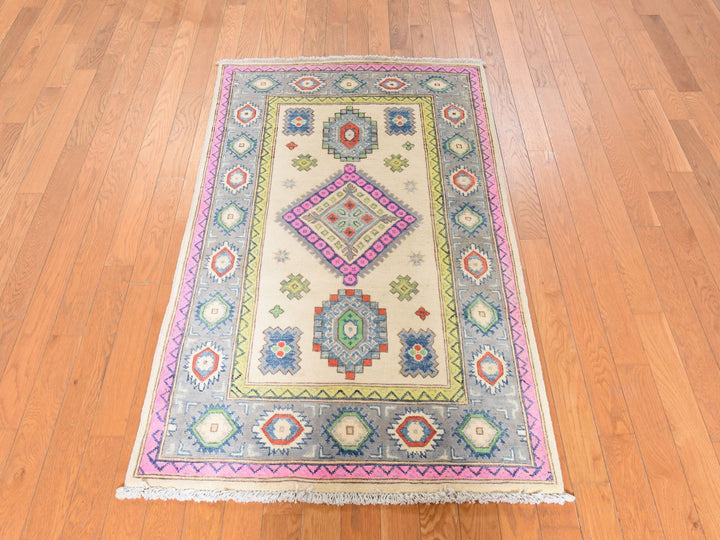 3'1" x 4'9" New Hand Knotted Ivory Wool Rectangle Oriental Rug - MOA10278904