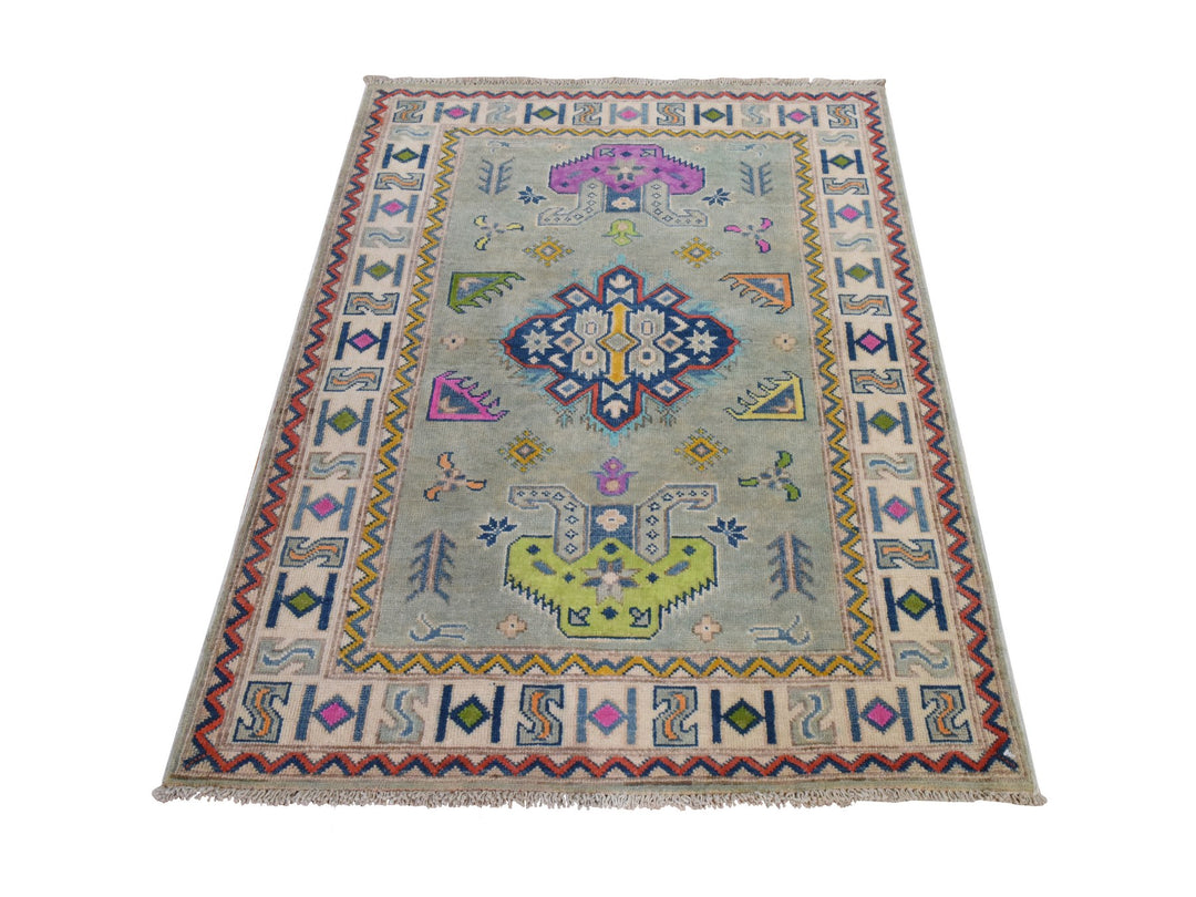 3'4" x 4'9" New Hand Knotted Green Wool Rectangle Oriental Rug - MOA10278905