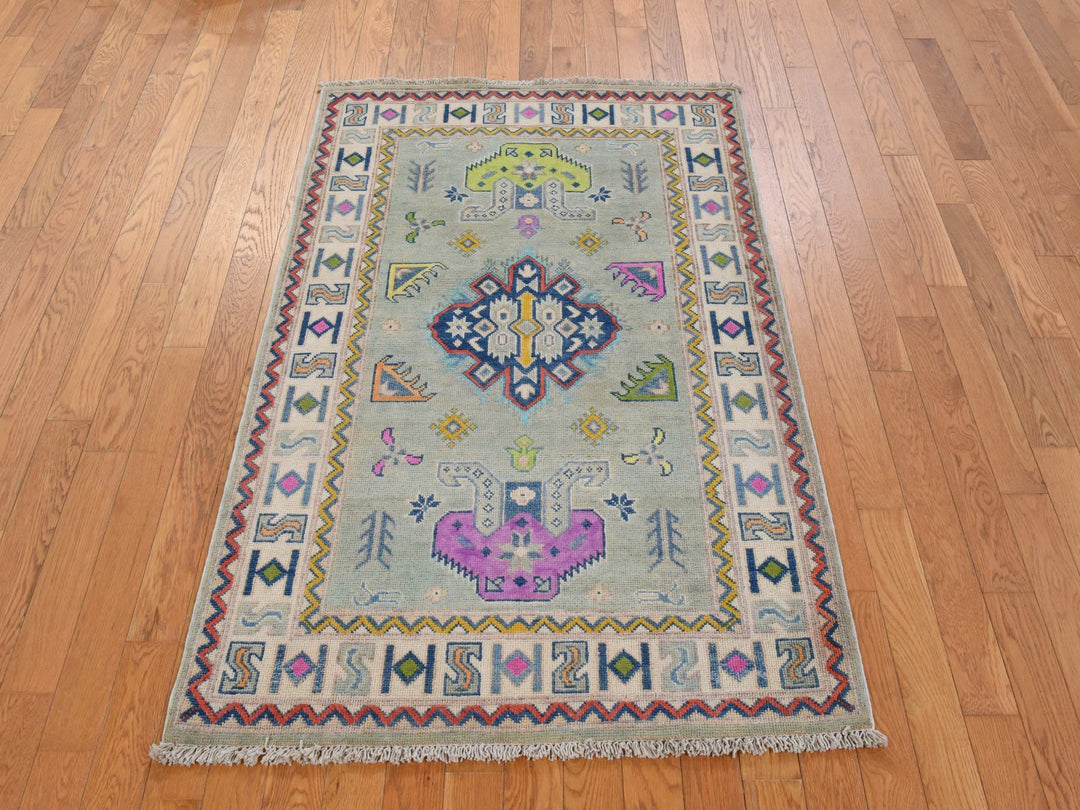 3'4" x 4'9" New Hand Knotted Green Wool Rectangle Oriental Rug - MOA10278905