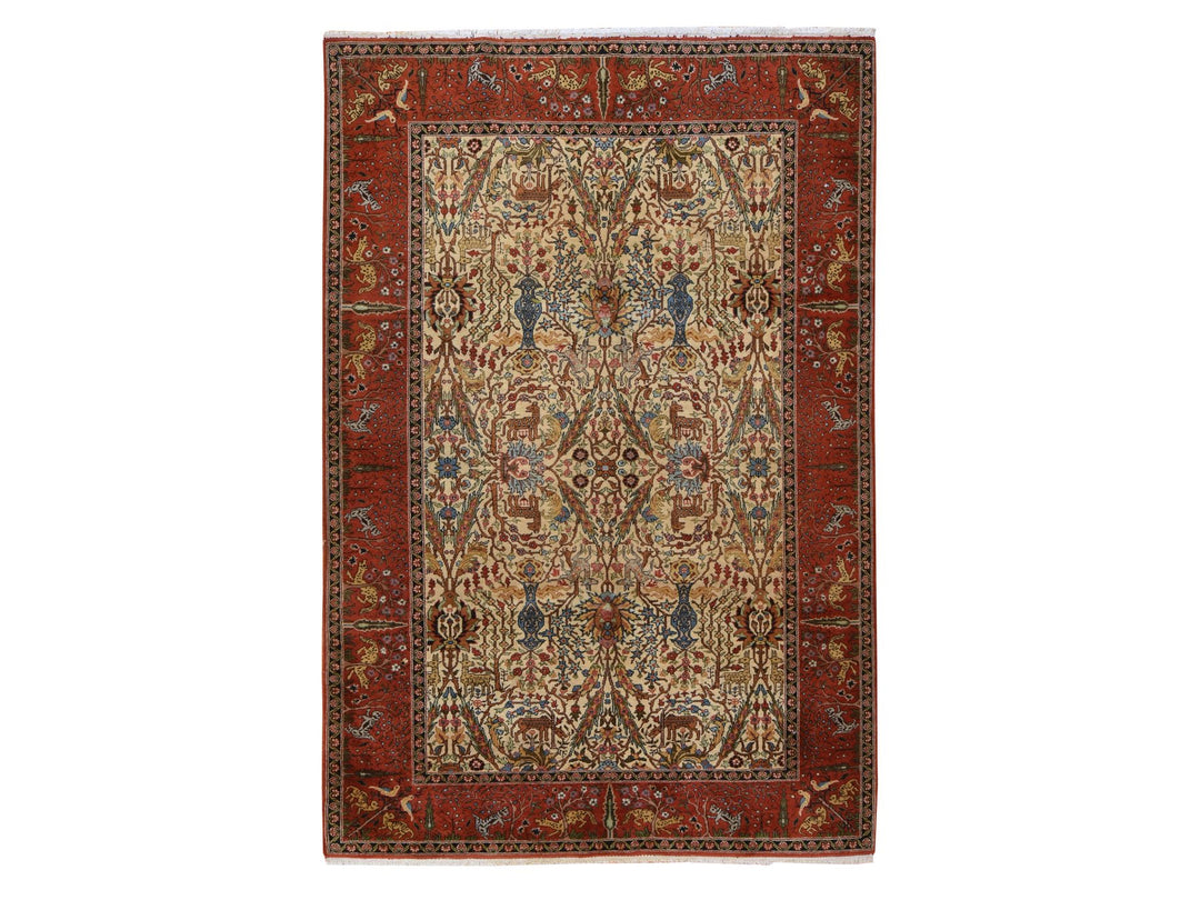 6'6" x 9'8" Vintage Hand Knotted Ivory Wool Rectangle Oriental Rug - MOA10278912