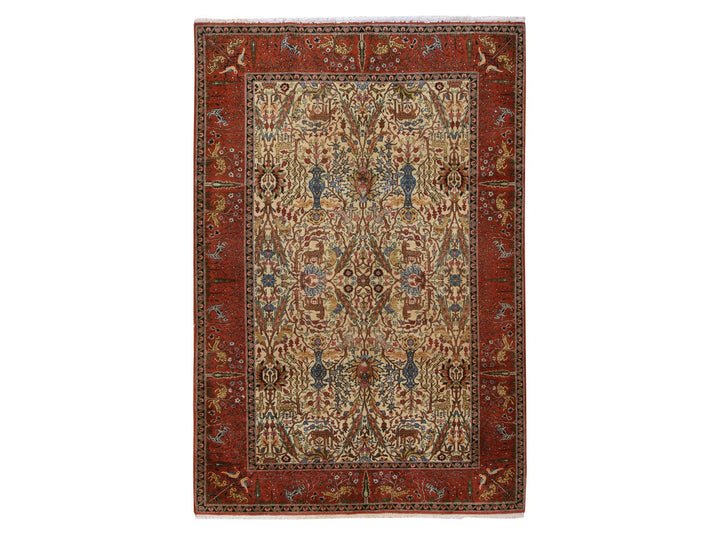 6'6" x 9'8" Vintage Hand Knotted Ivory Wool Rectangle Oriental Rug - MOA10278912