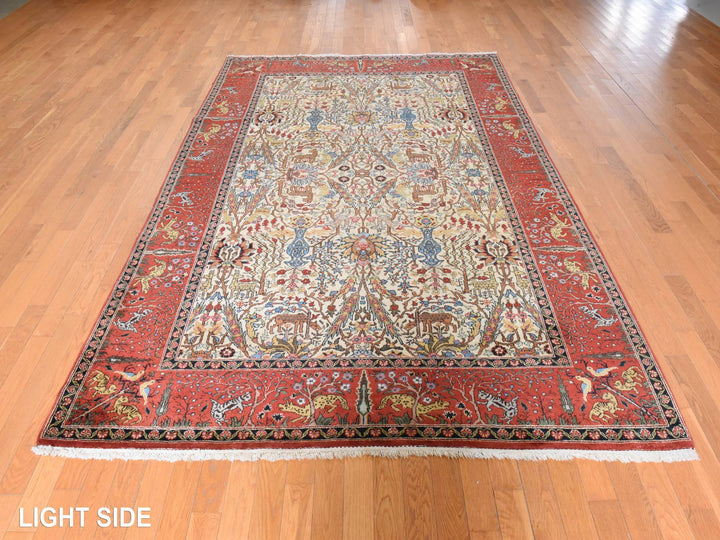 6'6" x 9'8" Vintage Hand Knotted Ivory Wool Rectangle Oriental Rug - MOA10278912