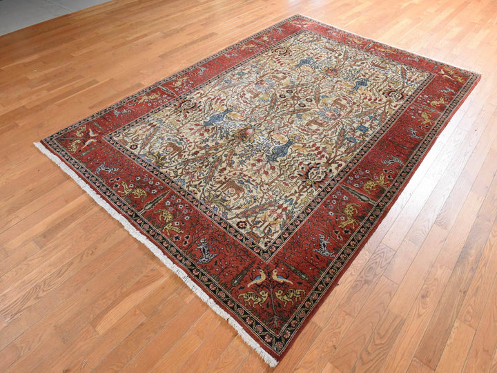 6'6" x 9'8" Vintage Hand Knotted Ivory Wool Rectangle Oriental Rug - MOA10278912