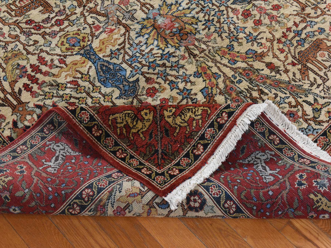 6'6" x 9'8" Vintage Hand Knotted Ivory Wool Rectangle Oriental Rug - MOA10278912