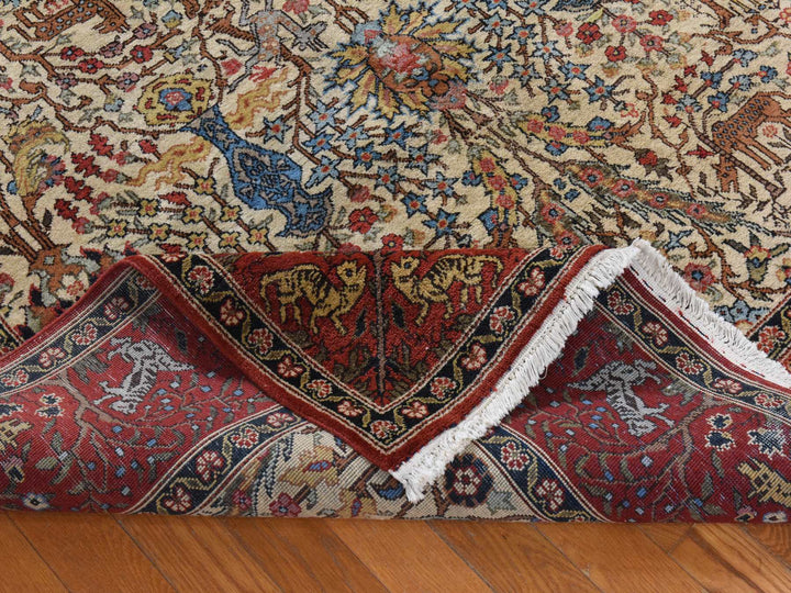 6'6" x 9'8" Vintage Hand Knotted Ivory Wool Rectangle Oriental Rug - MOA10278912