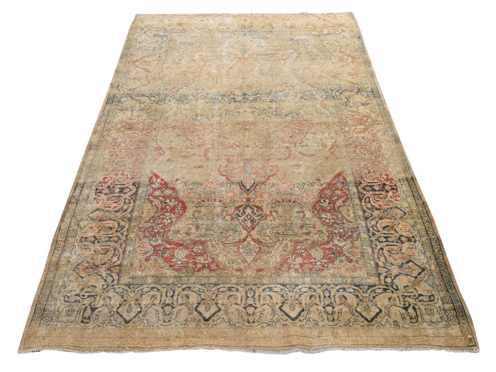 4'3" x 6'8" Vintage Hand Knotted Beige Wool Rectangle Oriental Rug - MOA10278914