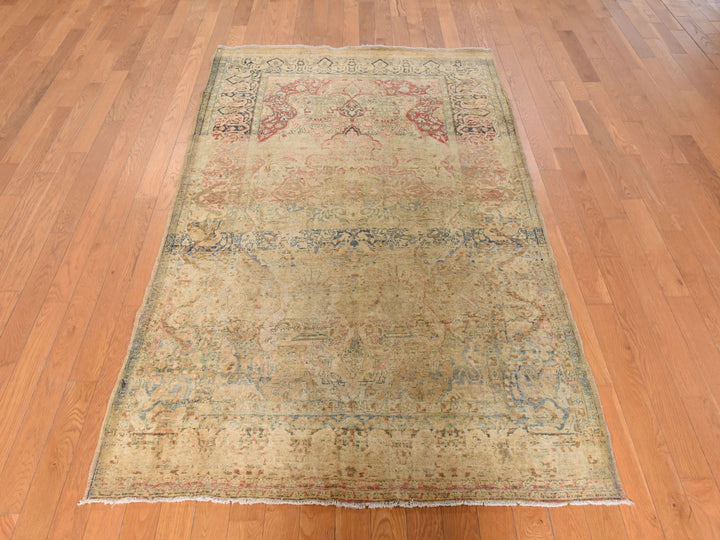 4'3" x 6'8" Vintage Hand Knotted Beige Wool Rectangle Oriental Rug - MOA10278914
