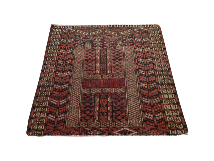 3'3" x 3'6" New Hand Knotted Red Wool Square Oriental Rug - MOA10278915