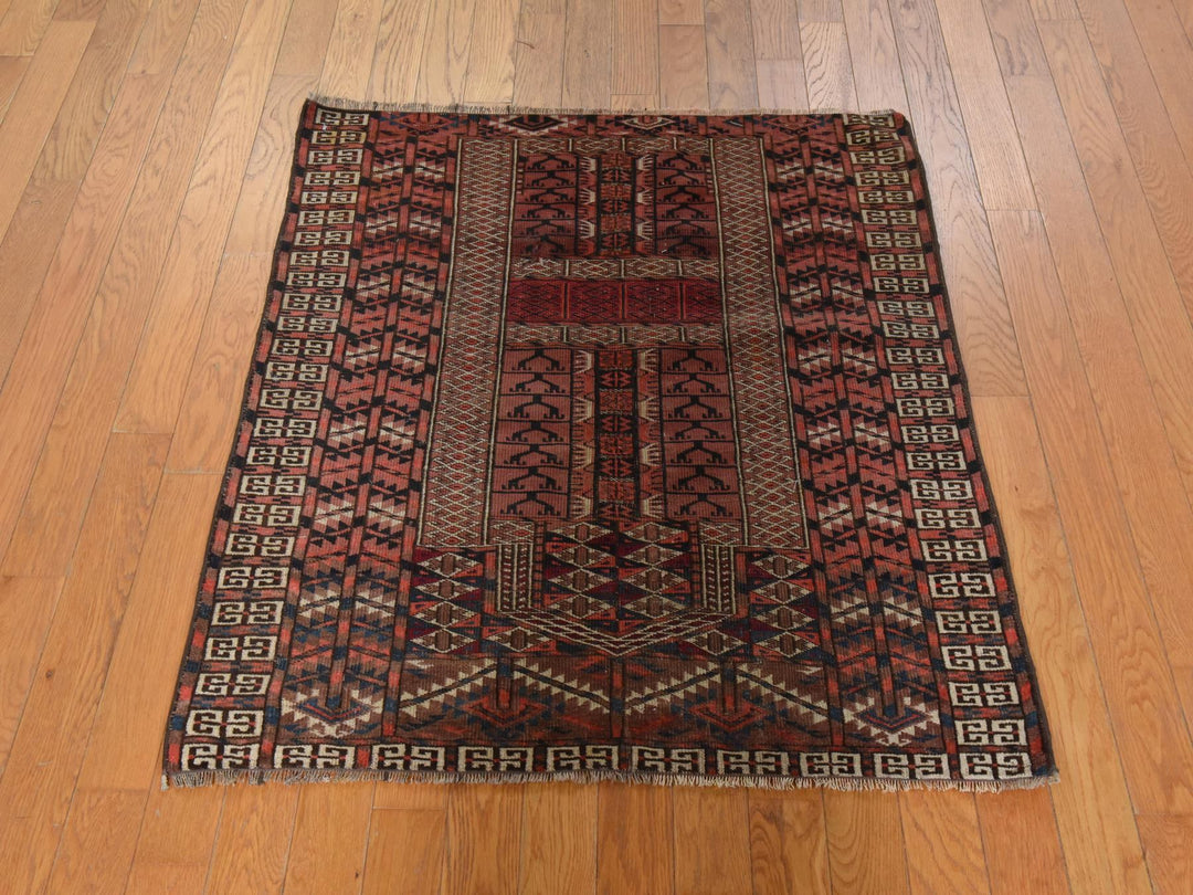 3'3" x 3'6" New Hand Knotted Red Wool Square Oriental Rug - MOA10278915
