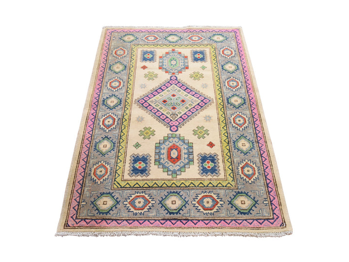 3'2" x 4'10" New Hand Knotted Ivory Wool Rectangle Oriental Rug - MOA10278917
