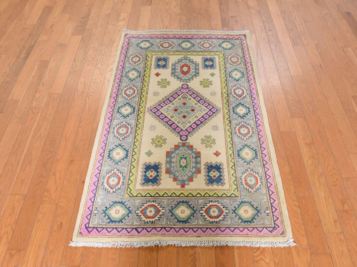 3'2" x 4'10" New Hand Knotted Ivory Wool Rectangle Oriental Rug - MOA10278917
