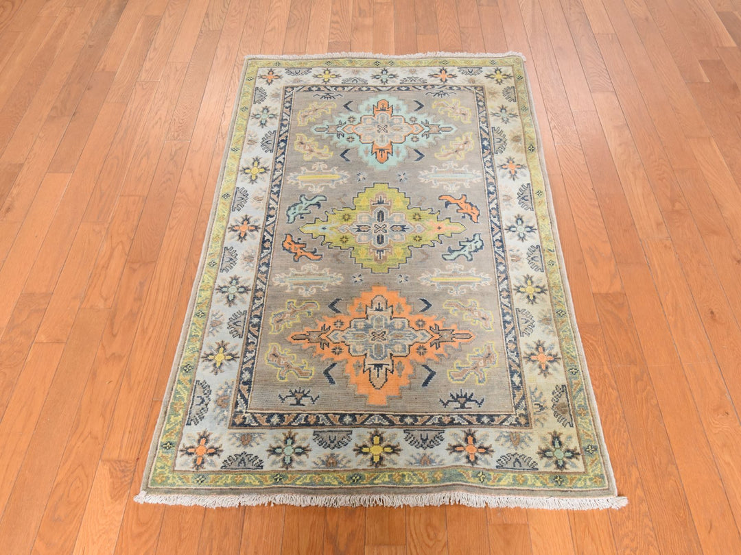 3'3" x 5'0" New Hand Knotted Grey Wool Rectangle Oriental Rug - MOA10278918