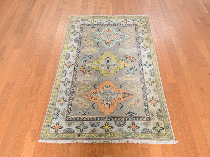 3'3" x 5'0" New Hand Knotted Grey Wool Rectangle Oriental Rug - MOA10278918