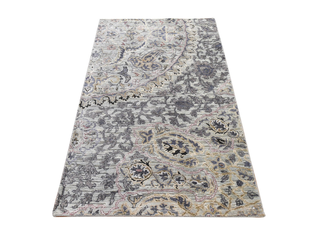 3'0" x 5'3" New Hand Knotted Green Silk Rectangle Oriental Rug - MOA10278919