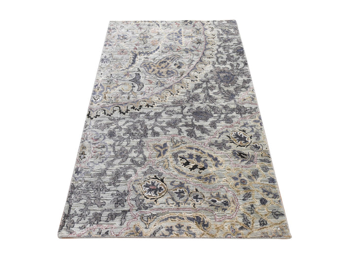 3'0" x 5'3" New Hand Knotted Green Silk Rectangle Oriental Rug - MOA10278919