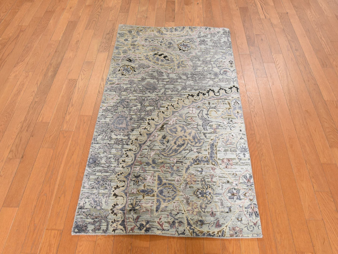 3'0" x 5'3" New Hand Knotted Green Silk Rectangle Oriental Rug - MOA10278919