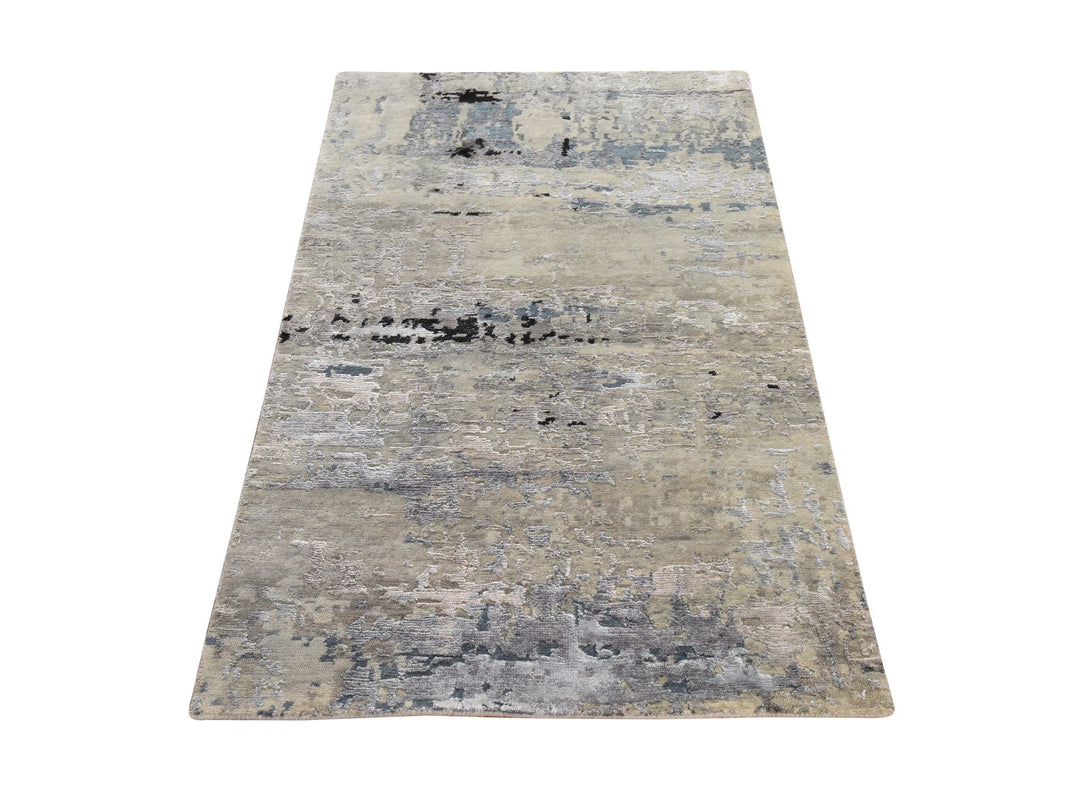 3'0" x 4'10" New Hand Knotted Beige Wool & Silk Rectangle Oriental Rug - MOA10278920